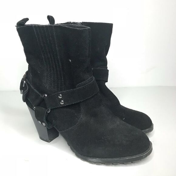 Eddie Bauer Sz 8 Black Leather Zip Ankle Bootie - Picture 1 of 6